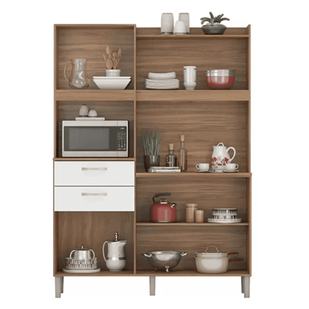 Arm&aacute;rio de Cozinha 6 Portas 2 Gavetas MDP Am&ecirc;ndoa/Branco Dem&oacute;bile Harmonia, , large image number 2